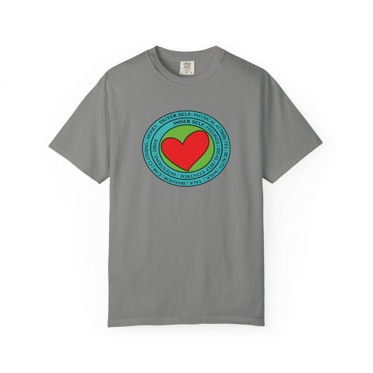 Self Love - Garment-Dyed T-Shirt with Heart & Mindset Design, Unisex Tee for Motivation, Casual Wear, Gift for Friends, Inspirational Apparel